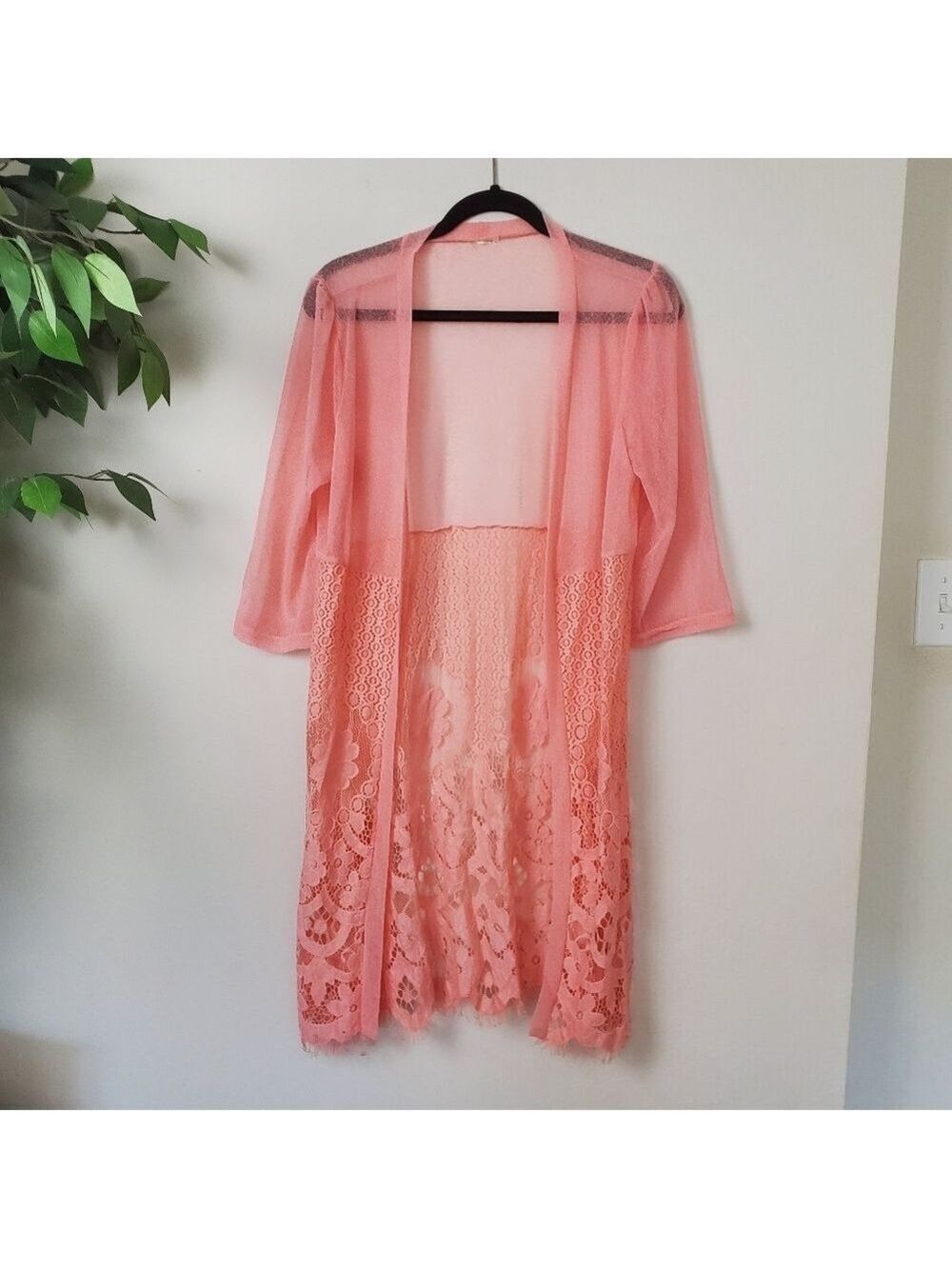 Pink Lace Bathing Suit Cover Robe Open Front Floral One Size
